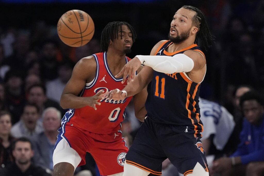 NBA playoffs: Knicks secure wild win over 76ers with frantic final minute to secure 2-0 series lead