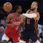 NBA playoffs: Knicks secure wild win over 76ers with frantic final minute to secure 2-0 series lead