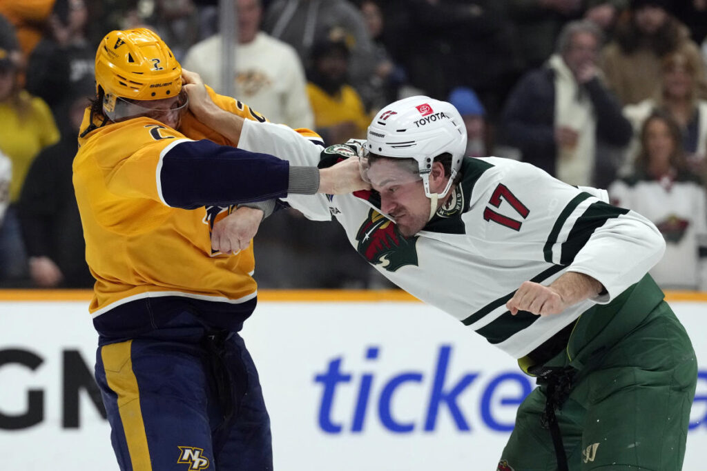 Fight night in Nashville: Wild and Predators get into 3 fights in first 6 minutes of their matchup