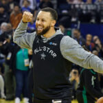 Watch Steph hit wild half-court, no-look shot at All-Star practice