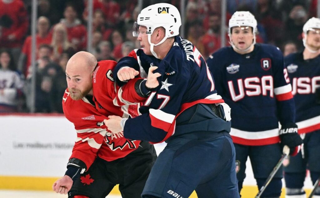Hatred of Donald Trump turns US-Canada ice hockey match into mass brawl