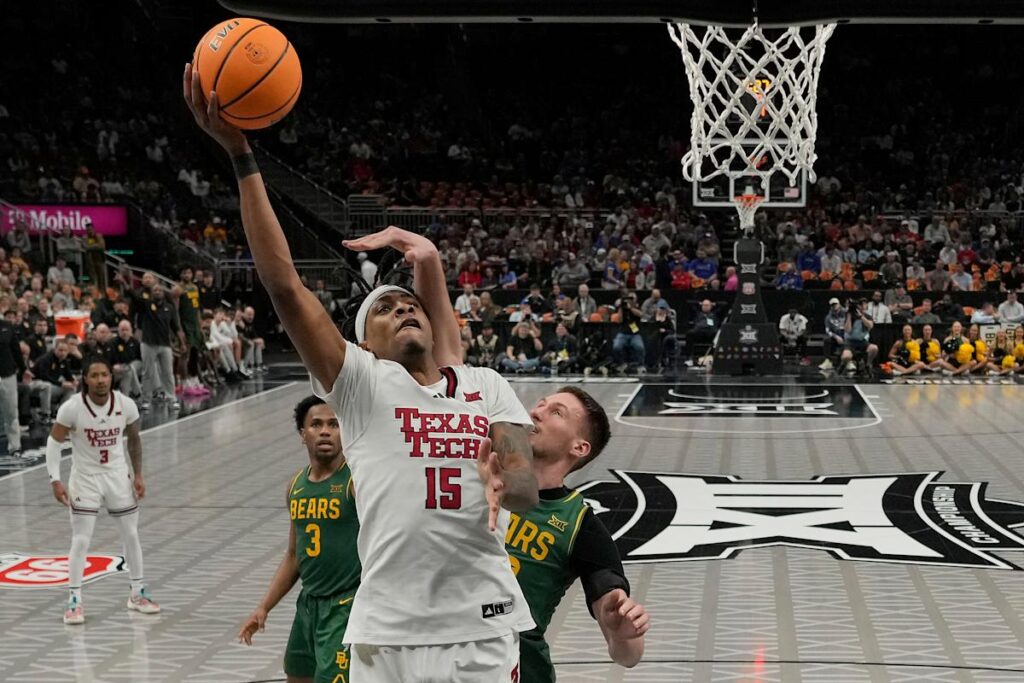 JT Toppin leads No. 9 Texas Tech past Baylor 76-74 in Big 12 Tournament