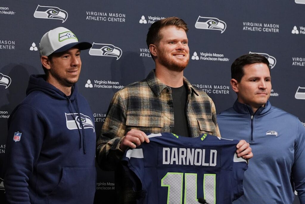 Sam Darnold credits Brock Purdy for ‘unlocking’ his game during Seahawks intro press conference