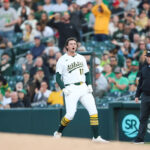 Athletics rookie Nick Kurtz delivers an RBI single in his MLB debut against the Rangers