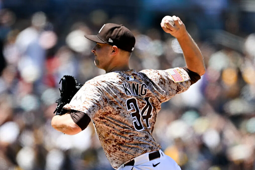 King throws 1st complete game as the Padres shut out the Rockies in 3rd straight game, 6-0