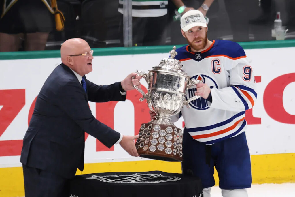 Oilers gladly touched West trophy ahead of Cup rematch. It was hands off for Panthers in the East