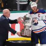 Oilers gladly touched West trophy ahead of Cup rematch. It was hands off for Panthers in the East