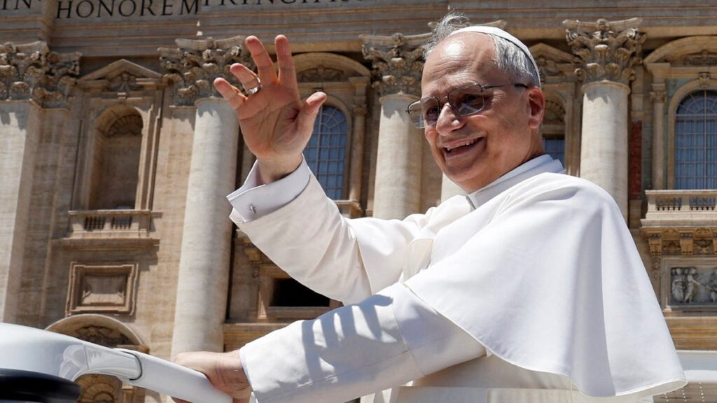 Pope Leo XIV wears Villanova hat during meeting at Vatican