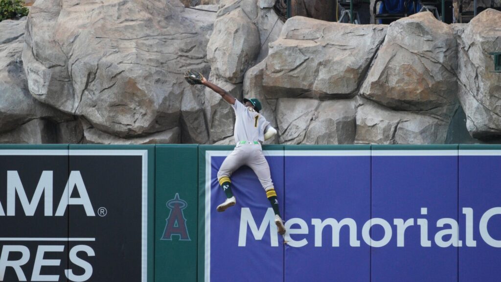 Athletics’ Denzel Clarke makes another spectacular catch, robs Angels’ Nolan Schanuel of home run